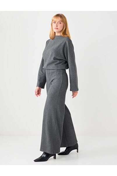 Jimmy Key Antrasit Melanj Rahat Kesim Yumuşak Dokulu Bol Paça Örme Pantolon
