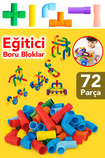 Meleni Toys 72 Parça Oyun Yapı Blokları - Renkli Tekerlekli Boru Blokları Eği...