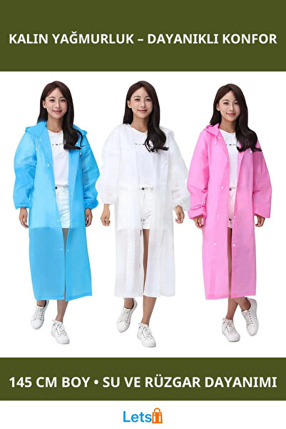 Letsii Thick Raincoat Large Size Waterproof Unisex Yellow White Dusty Rose