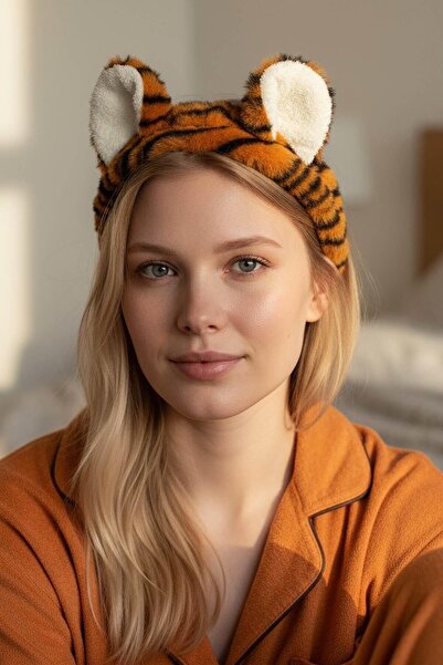 TAKIŞTIR Bandă de păr de pluș cu detaliu pentru ureche de culoare portocalie