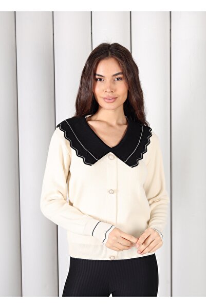 YEK&BİR Peter Pan collar Buttoned Knitwear Cardigan Ecru