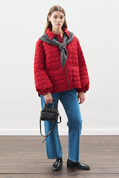 Manuka Balon Kol Detailled Quilted Coat Red