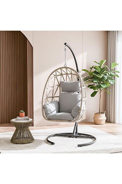 Danube Home Lisbon Swing Chair – Modern Grey Hanging Chair for Indoor & Outdoor Relaxation
