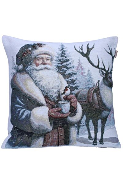 Believe Декоративна коледна възглавница с брокат и кафяна птица от жакард, тъ...