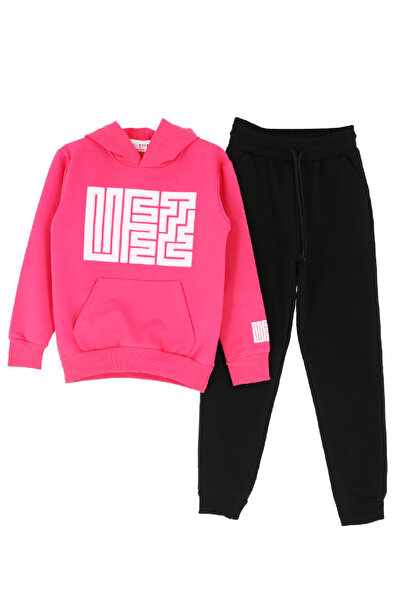 MODANINO Girl's 2 Thread Kufa with Lettering Image K Hooded Lower-Upper Set 12374