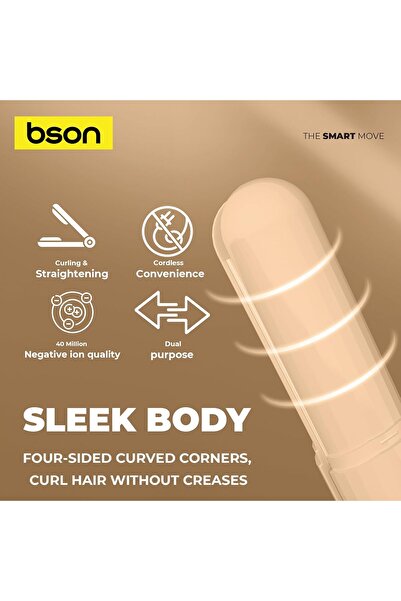 bson 2-in-1 Cordless Hair Styler (Straightener & Curler) - 3 Heat Settings, 40M Negative Ions