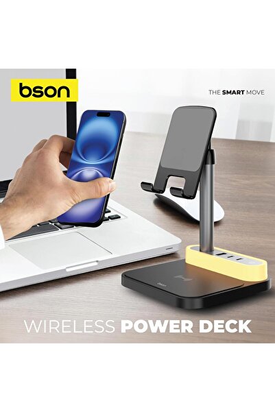 bson Wireless Power Deck - 15W Fast Qi Charging Hub with 4 USB Ports & Adjustable LED Lantern