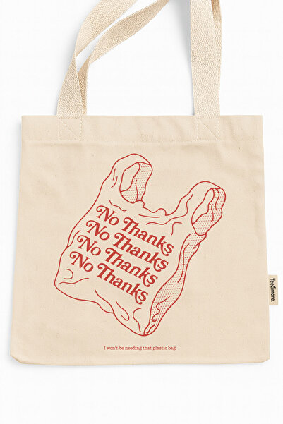 Tee&more. No Thanks Printed Canvas Tote Bag with Gusseted Velcro and Inner Pocket