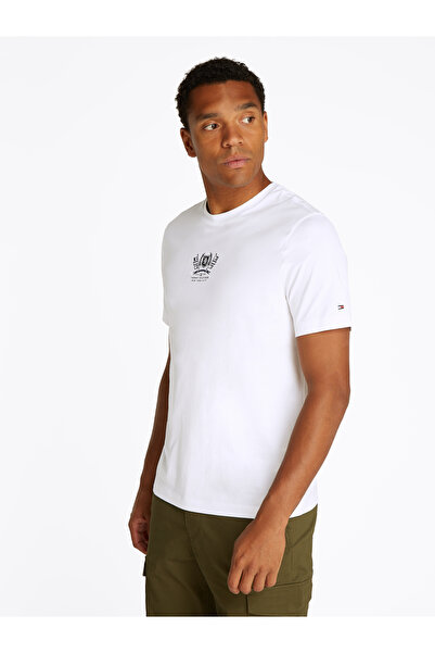Tommy Hilfiger Men White Crest Embro Crew Neck T-Shirt
