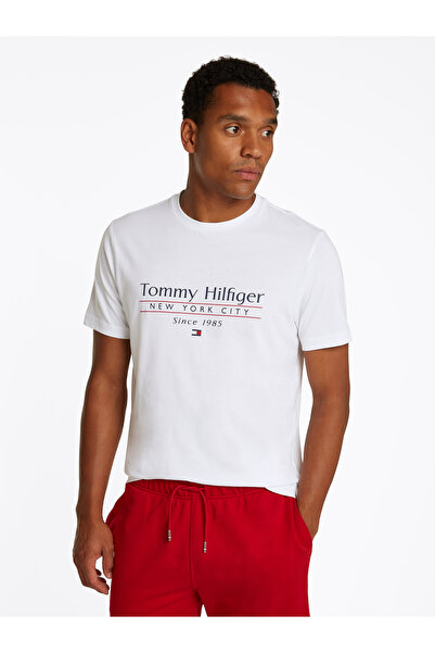 Tommy Hilfiger Men White Logo Short Sleeve Crew Neck T-Shirt