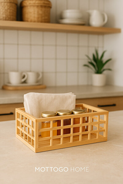 Mottogo Bamboo Rectangular Organizer Basket - 27cm X 17.5cm X 12cm