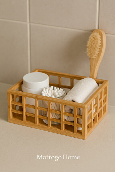 Mottogo Bamboo Rectangular Organizer Basket - 27cm X 17.5cm X 12cm