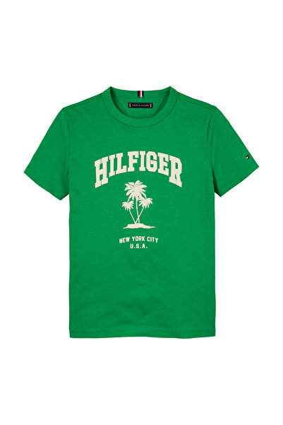 Tommy Hilfiger Boys Radiant Green Palm Print Short Sleeve Crew Neck T-Shirt