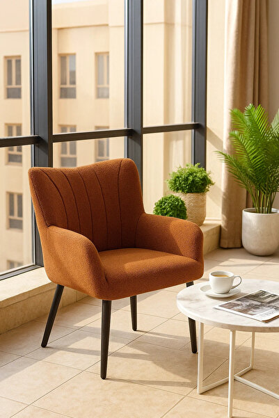 MARIA HOMES Modern Brown Fabric Armchair, Comfortable Lounge Chair for Living Room & Office
