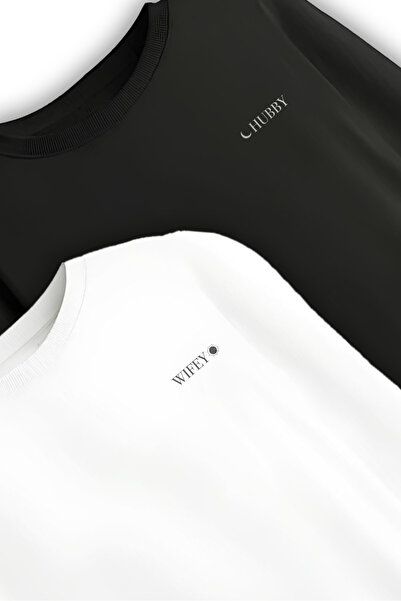 Sevgili Çift Kombin Hubby Wifey %100 Pamuk Sweatshirt Takımı Regular Şardonlu
