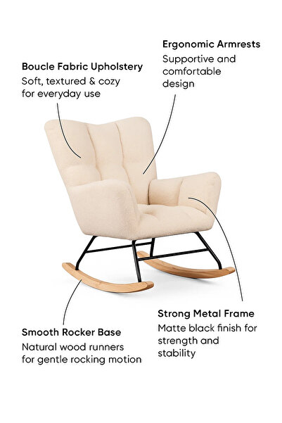MARIA HOMES Modern Beige Fabric Rocking Armchair, Cozy Lounge Rocker Chair for Living Room, Bedroom & Nursery