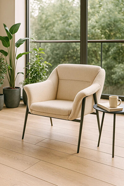 MARIA HOMES Modern Boucle Accent Chair for Living Room Cozy Armchair with Metal Legs and Soft Fabric (Beige)