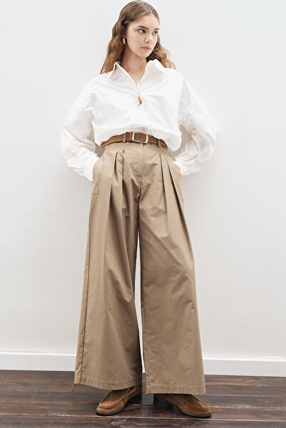 Manuka Wide Pleated Gabardine Pants Khaki