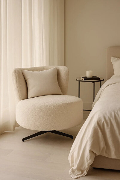 MARIA HOMES Luxury Fabric Swivel Lounge Chair, Cozy Accent Chair for Living Room, Bedroom & Office (Beige)