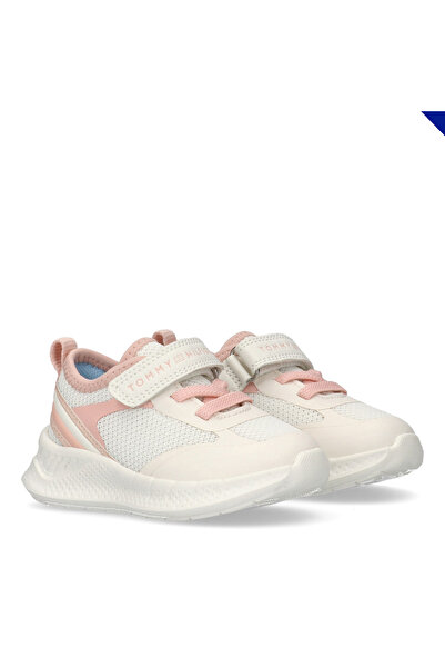 Tommy Hilfiger Girls Off White Leather Low Cut Lace-Up Velcro Sneakers