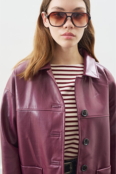 Manuka JACHETĂ DE PIELE CU TĂIAT CLASIC MÜRDÜM