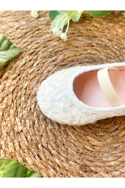aysskids White Sequined Girl's Baby Ballerinas