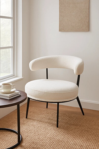 MARIA HOMES Modern Boucle Fabric Lounge Chair, Curved Backrest Accent Chair f...