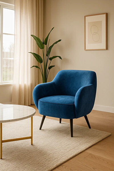 MARIA HOMES Modern Blue Fabric Armchair, Stylish Accent Chair for Living Room & Office