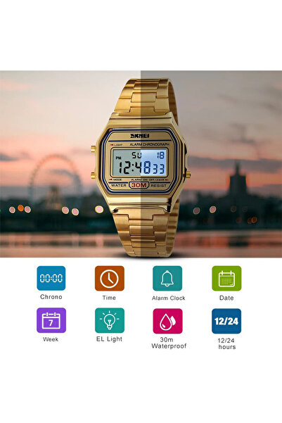 Skmei 1123 Gold Men's Digital Watch – LED Display, Multiple Functions, Stopwatch, Alarm