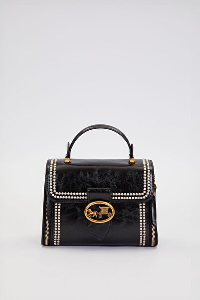 Levidor Otantik Fayton Metal Logo ve Nakış Detaylı Orta Boy Kadın El ve Omuz Çantası LV930574 Siyah