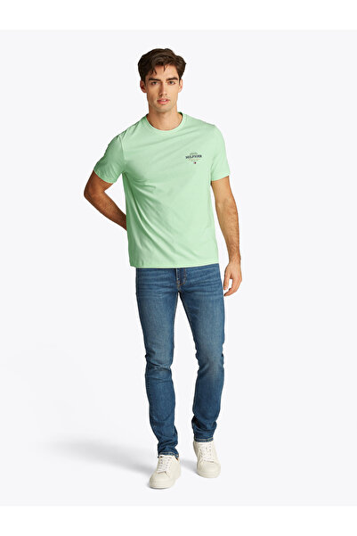 Tommy Hilfiger Men Opal Green Logo Crew Neck Short Sleeve T-Shirt