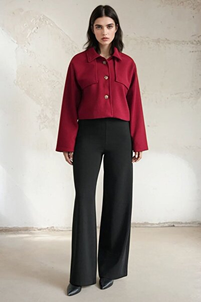 VAGGON Shirt Collar Button Closure Short Cashmere Jacket