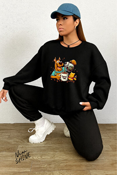 New Shine Timpul cafelei cu imprimeu guler rotund Swea tricou