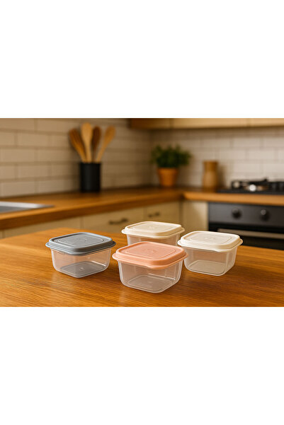 SİHİRLİ AYAKLAR 4-Piece Nano Mini Size Plastic Storage Container with Colorful Lid Storage Container 200 ml