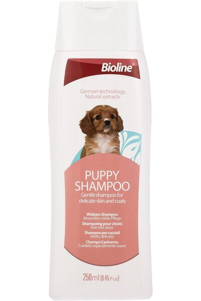 Bioline Puppy Shampoo 250ml, Mild Care Natural Dog Puppy Shampoo (White/Maroon)