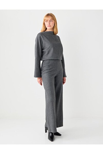 Jimmy Key Anthracite Melange Relaxed Fit Soft Textured Wide Leg Knitted Trousers