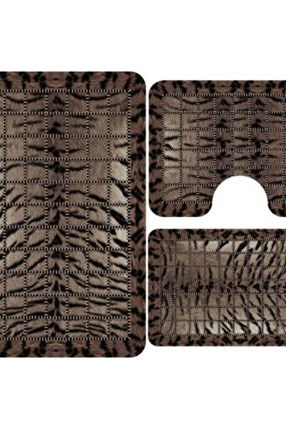 O.M.D Bathroom Mats, 3 Pieces, Non-Slip Tiger Pattern