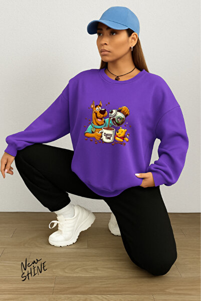 New Shine Timpul cafelei cu imprimeu guler rotund Swea tricou