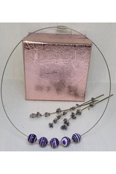 Amma Design Colier lucrat manual „Armonie violetă” cu pietre compozite