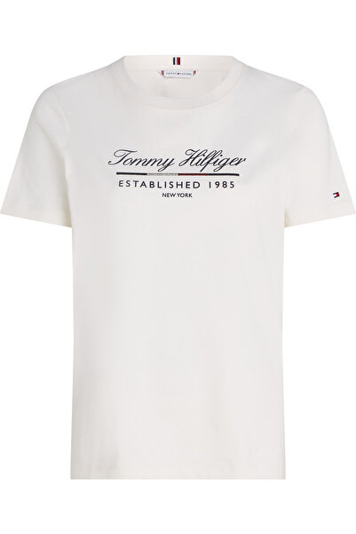 Tommy Hilfiger Women Ancient White Cotton Slim Essential Short Sleeves T-Shirt