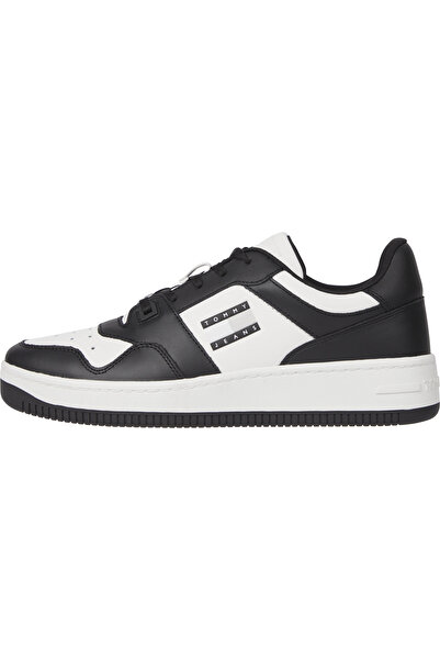 Tommy Hilfiger Men Black Leather Fine Cleat Monochrome Basketball Sneakers