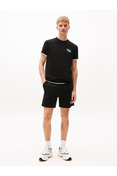 Tommy Hilfiger Men Black Stack Logo Slim Crew Neck T-Shirt