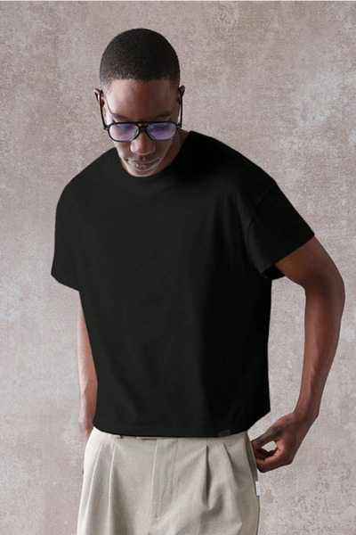 Tarz Cool Men's Black Crew Neck Short Sleeve T-Shirt