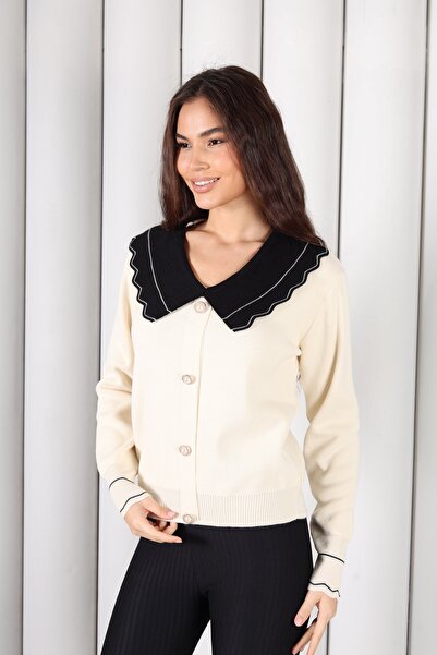 YEK&BİR Peter Pan collar Buttoned Knitwear Cardigan Ecru