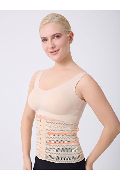 MİSTİRİK Norma Long Model Patterned Breathable Waist-Lifting Tightening Latex Corset Skin Color