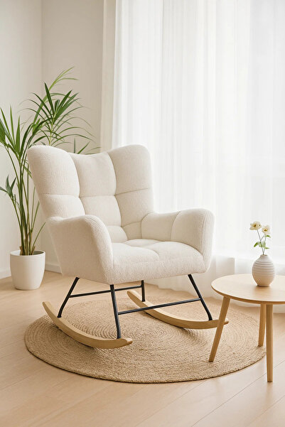 MARIA HOMES كرسي هزاز عصري مصنوع من القماش، كرسي هزاز مريح لغرفة المعيشة وغرفة النوم وغرفة الأطفال