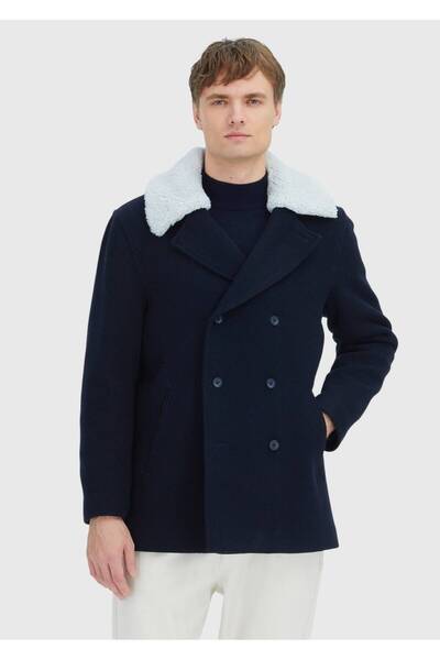 Ramsey Navy Blue Regular Fit Casual Woven Coat