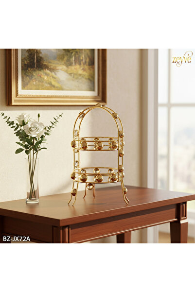 Hinora منظم معدني ذو طبقتين مع مرآة / حامل عرض مقاس 40×23×23 سم