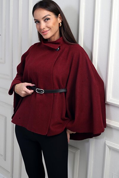 By Saygı Women's Buttoned Waist Belted Cashmere Poncho
