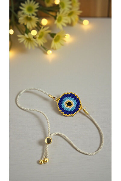SEARD سوار مصنوع يدويًا من خرز ميوكي مع خرز العين الزرقاء قابل للتعديل